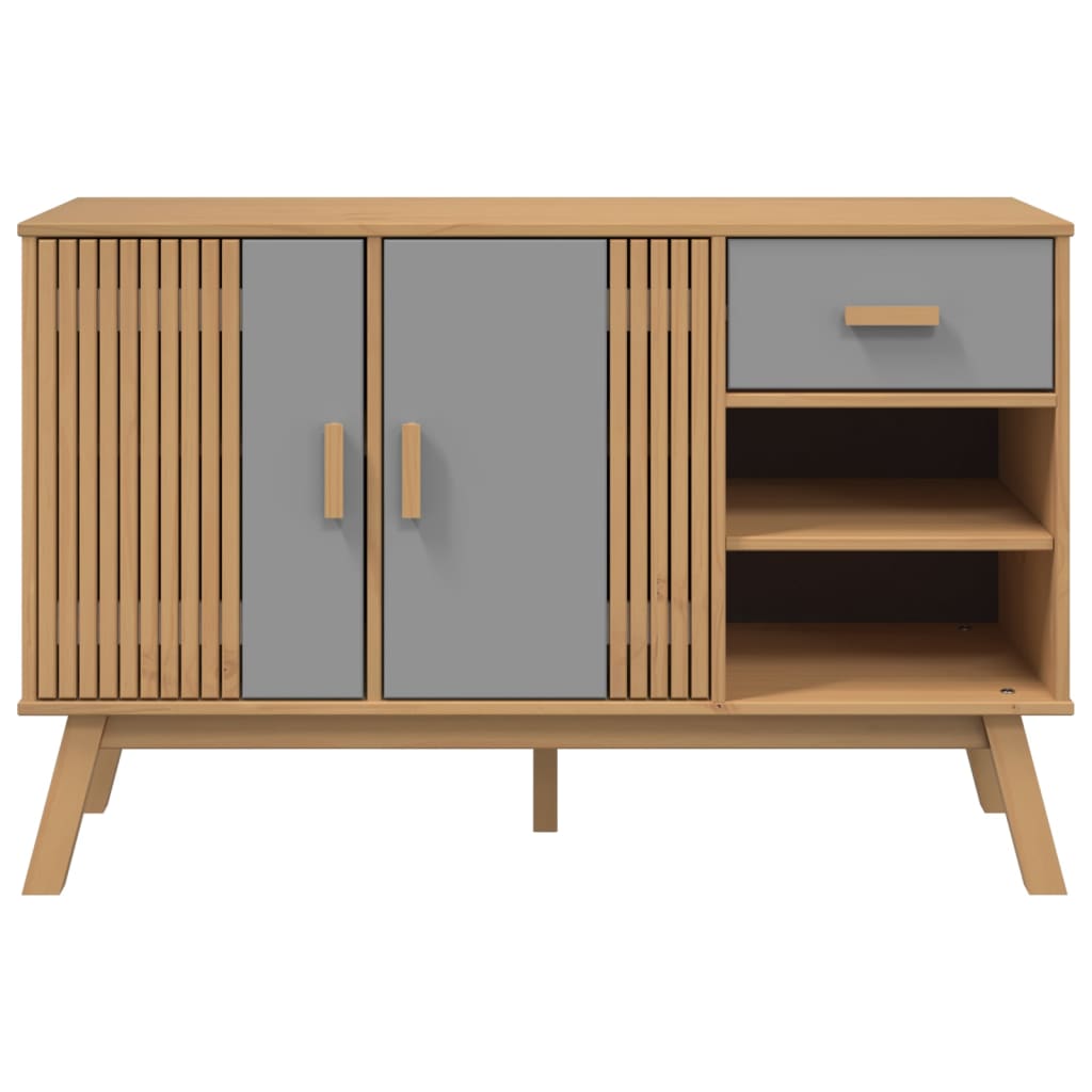 Buffet OLDEN gris et marron 114x43x73,5 cm bois massif de pin