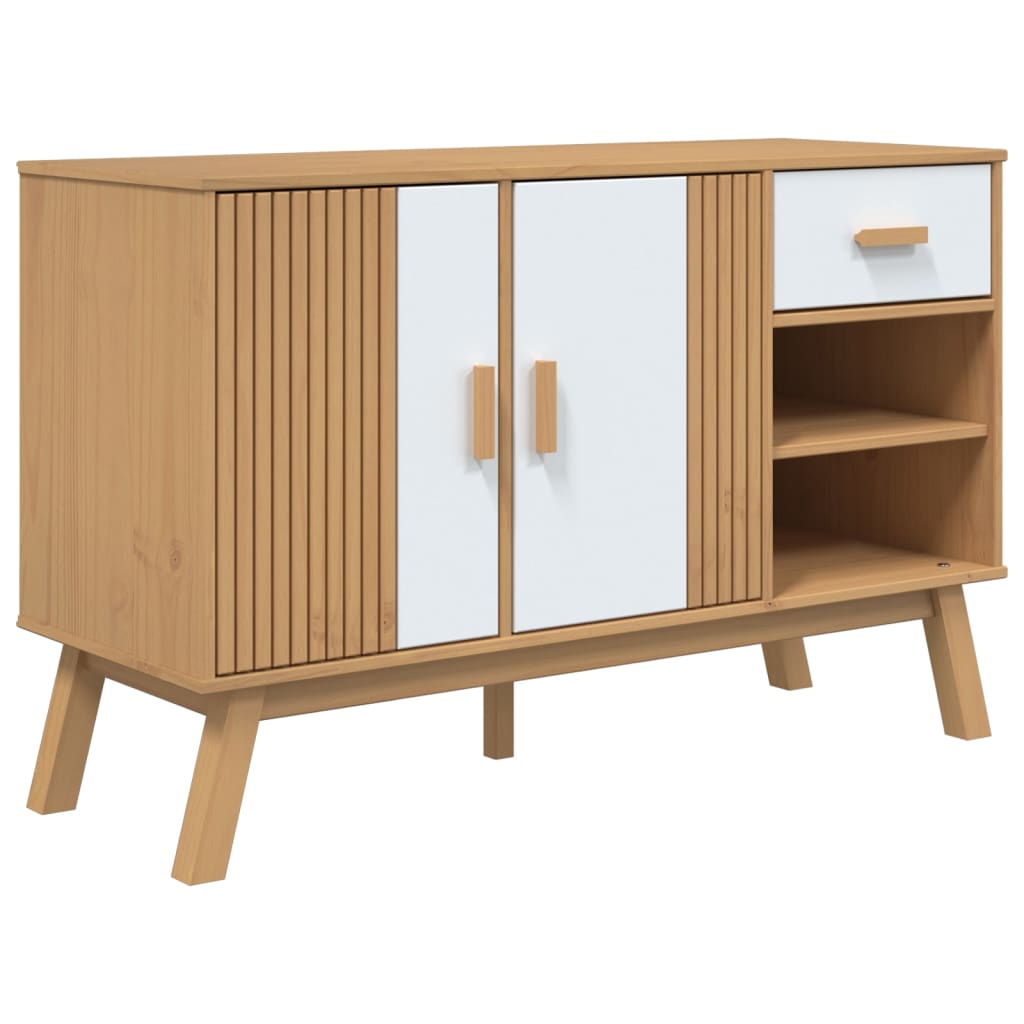 Buffet OLDEN blanc et marron 114x43x73,5 cm bois massif de pin