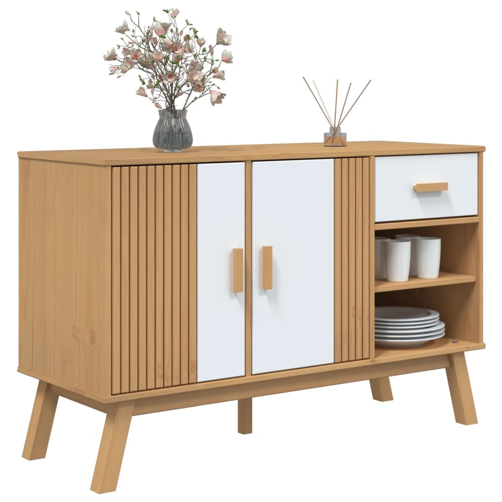 Buffet OLDEN blanc et marron 114x43x73,5 cm bois massif de pin