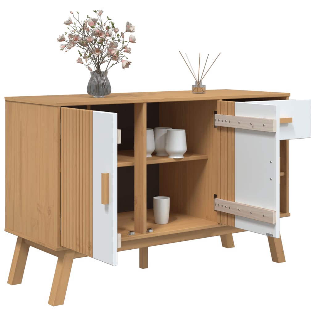 Buffet OLDEN blanc et marron 114x43x73,5 cm bois massif de pin