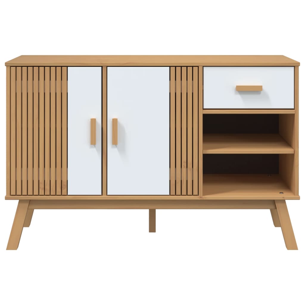 Buffet OLDEN blanc et marron 114x43x73,5 cm bois massif de pin