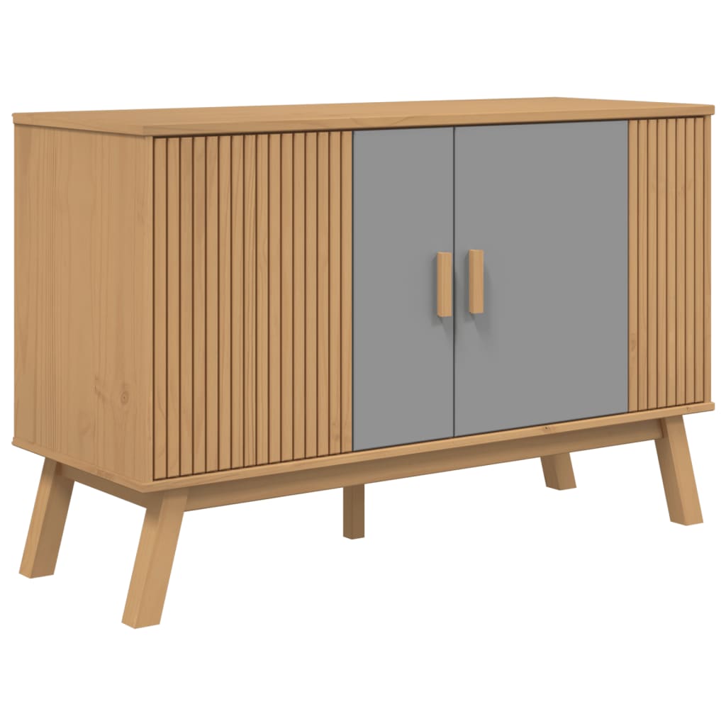 Graues und braunes Sideboard OLDEN 114x43x73,5 cm aus massivem Kiefernholz