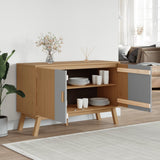 Graues und braunes Sideboard OLDEN 114x43x73,5 cm aus massivem Kiefernholz