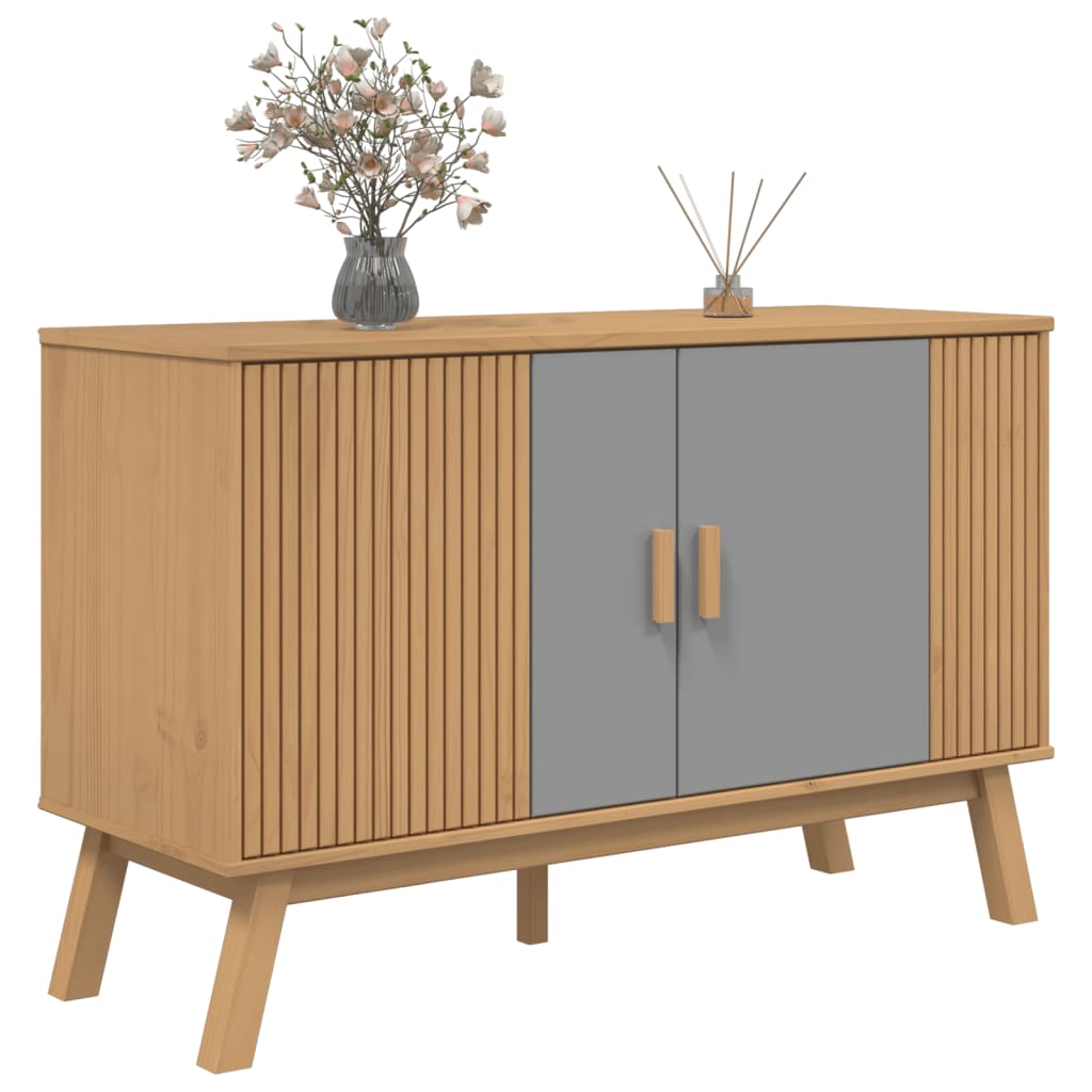 Graues und braunes Sideboard OLDEN 114x43x73,5 cm aus massivem Kiefernholz