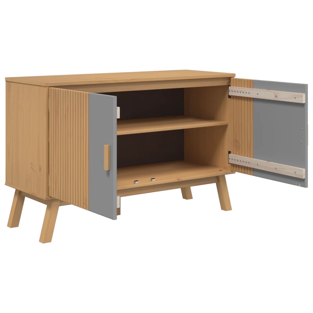 Graues und braunes Sideboard OLDEN 114x43x73,5 cm aus massivem Kiefernholz