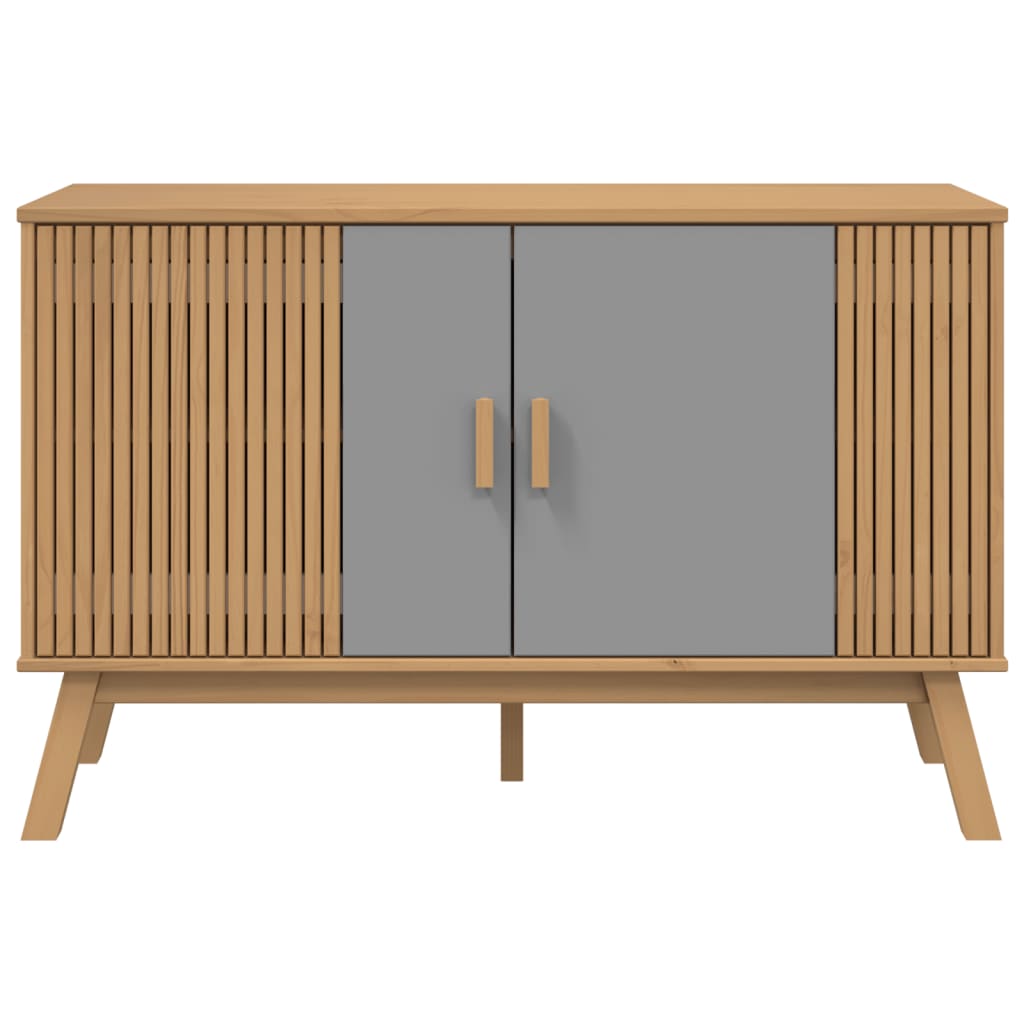 Graues und braunes Sideboard OLDEN 114x43x73,5 cm aus massivem Kiefernholz