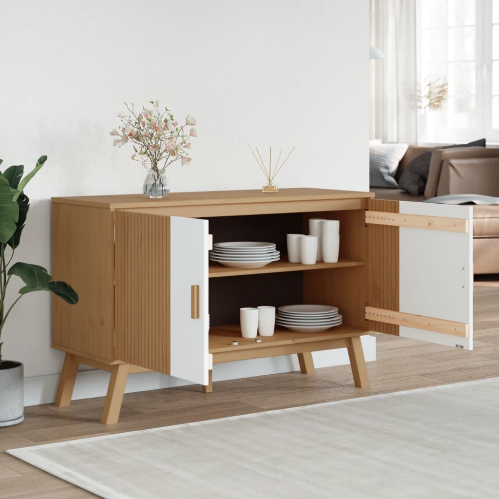 Buffet OLDEN blanc et marron 114x43x73,5 cm bois massif de pin