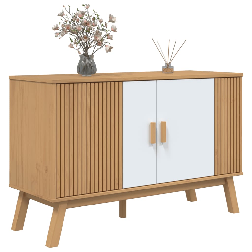 Buffet OLDEN blanc et marron 114x43x73,5 cm bois massif de pin