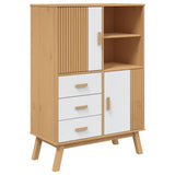 Buffet haut OLDEN blanc marron 85x43x125 cm bois massif de pin