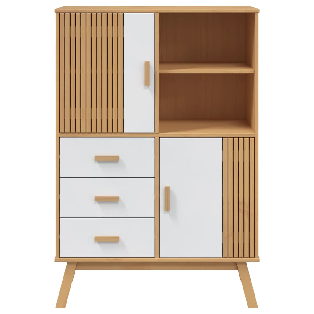 Buffet haut OLDEN blanc marron 85x43x125 cm bois massif de pin