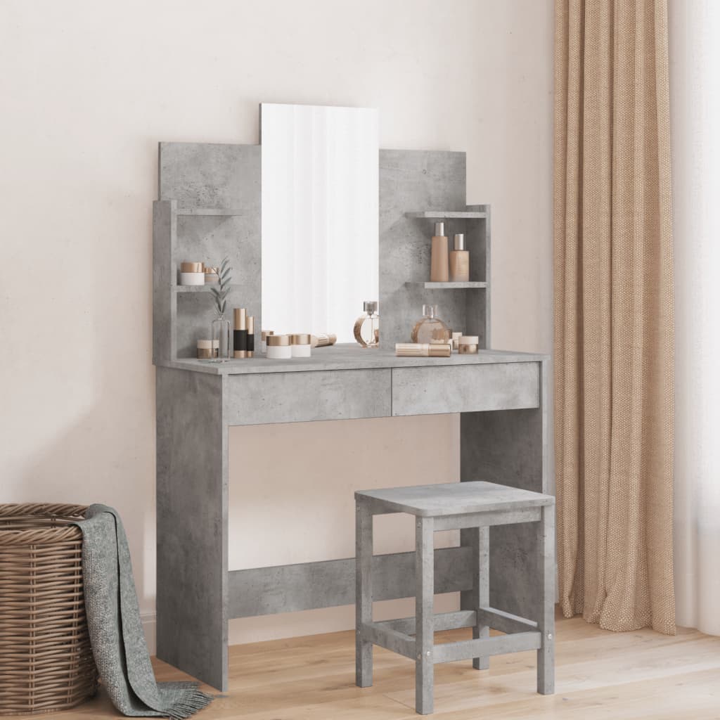 Dressing table with concrete grey mirror 96x39x142 cm