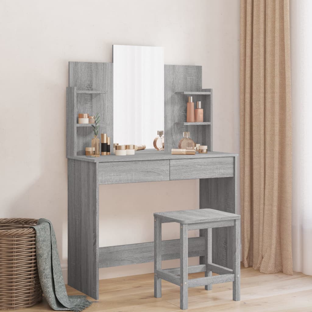 Dressing table with mirror sonoma gray 96x39x142 cm