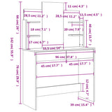 Schminktisch mit braunem Eichenspiegel 96x39x142 cm