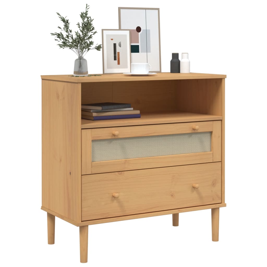 SENJA Sideboard braun Rattanoptik 80x40x80 cm massives Kiefernholz