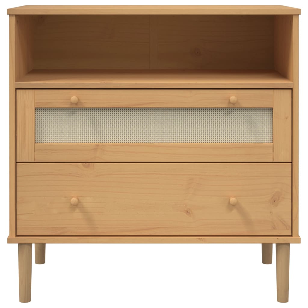 SENJA Sideboard braun Rattanoptik 80x40x80 cm massives Kiefernholz