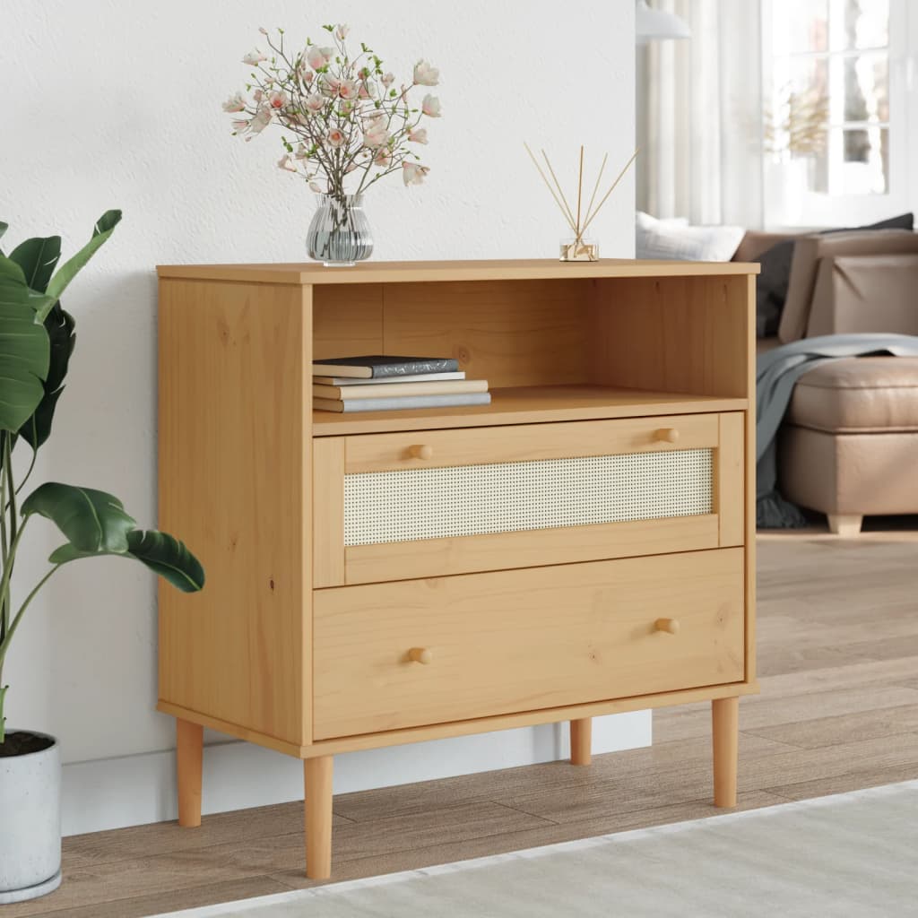 SENJA sideboard in brown rattan look 80x40x80 cm solid pine wood