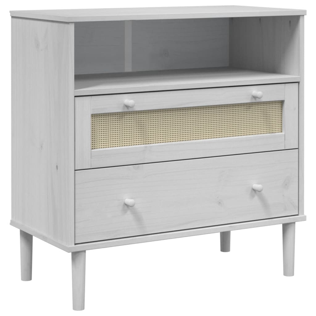 Buffet SENJA aspect rotin blanc 80x40x80 cm bois massif de pin