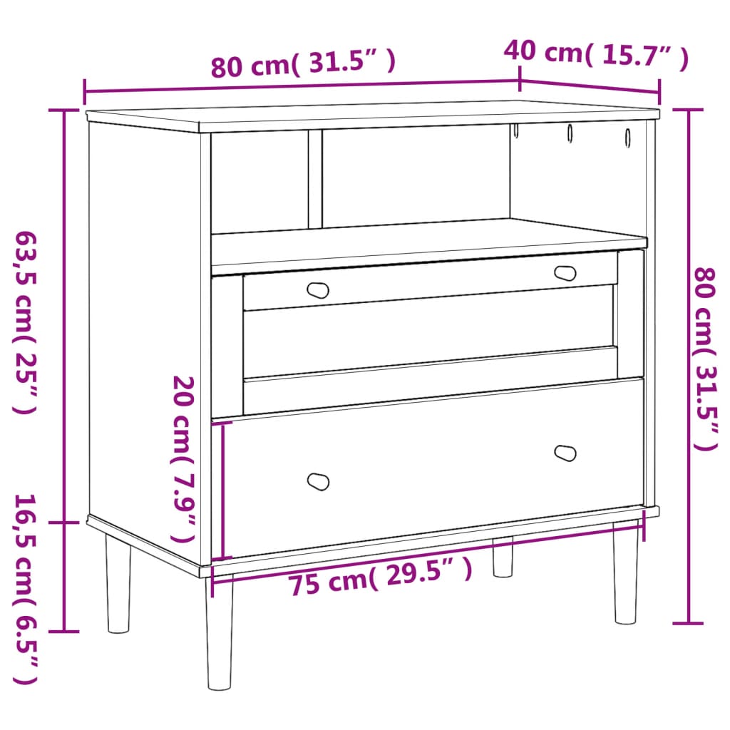 Buffet SENJA aspect rotin blanc 80x40x80 cm bois massif de pin