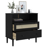 Buffet SENJA aspect rotin noir 80x40x80 cm bois massif de pin