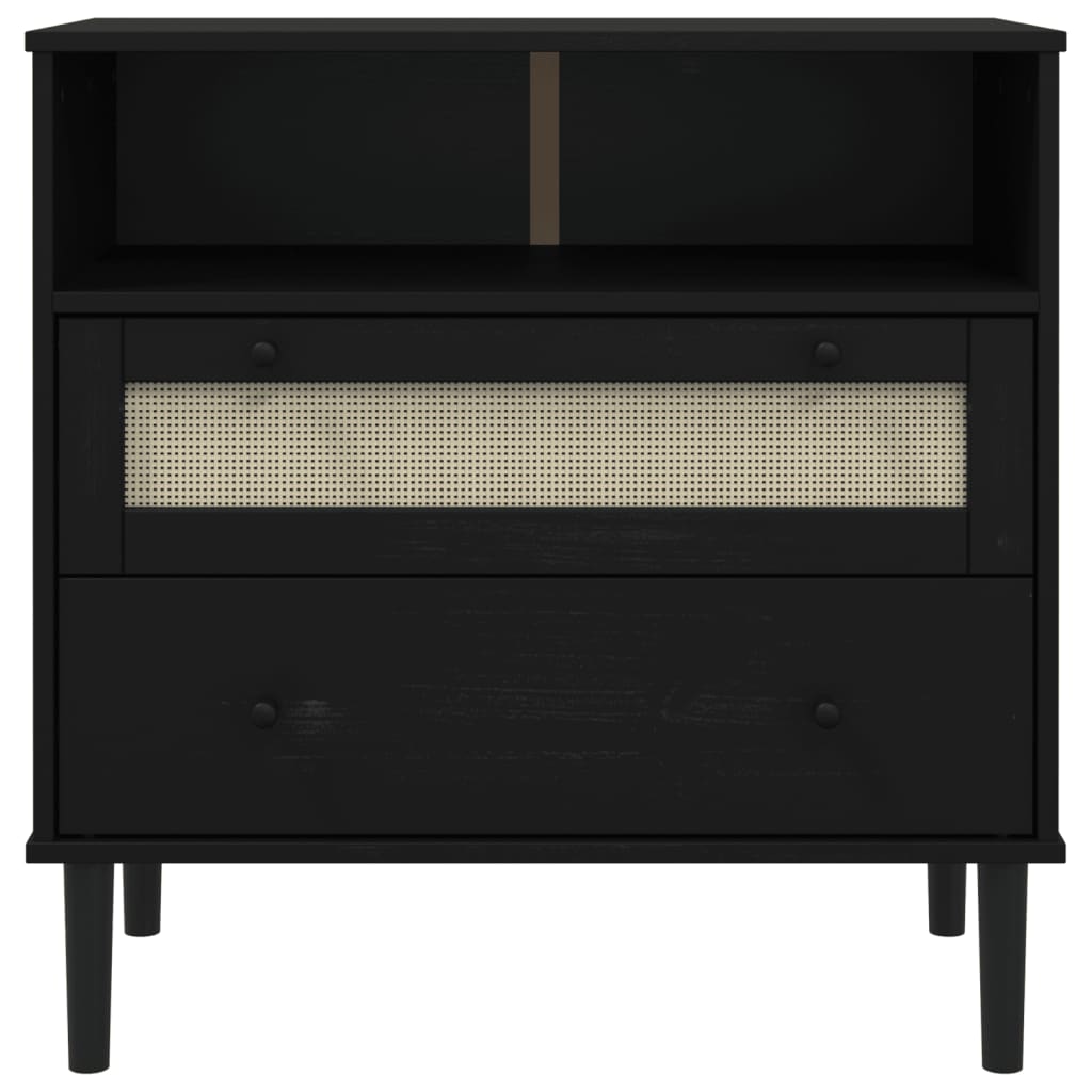 Buffet SENJA aspect rotin noir 80x40x80 cm bois massif de pin