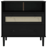 Buffet SENJA aspect rotin noir 80x40x80 cm bois massif de pin