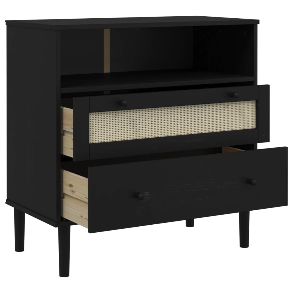 Buffet SENJA aspect rotin noir 80x40x80 cm bois massif de pin