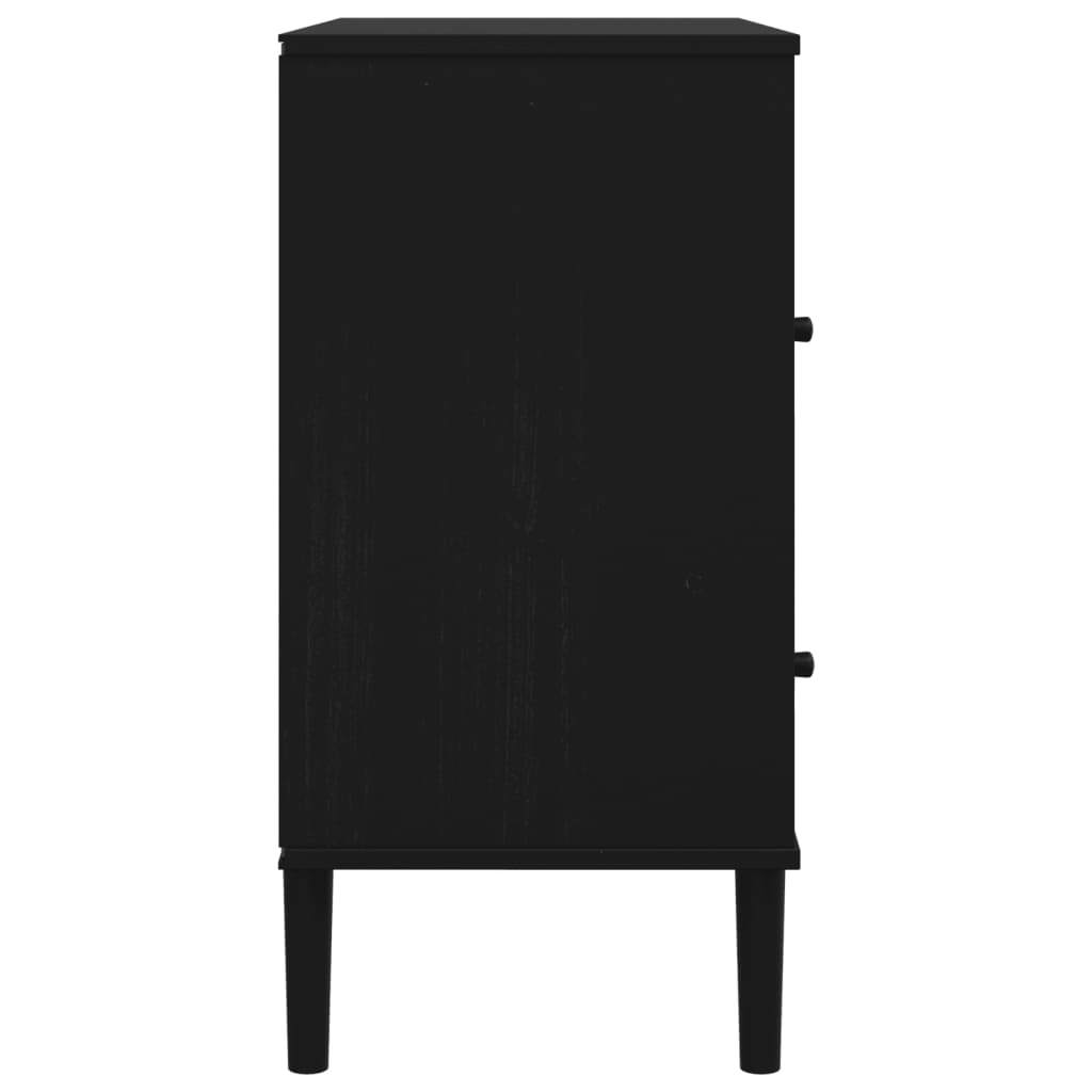 Buffet SENJA aspect rotin noir 80x40x80 cm bois massif de pin