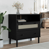 Buffet SENJA aspect rotin noir 80x40x80 cm bois massif de pin