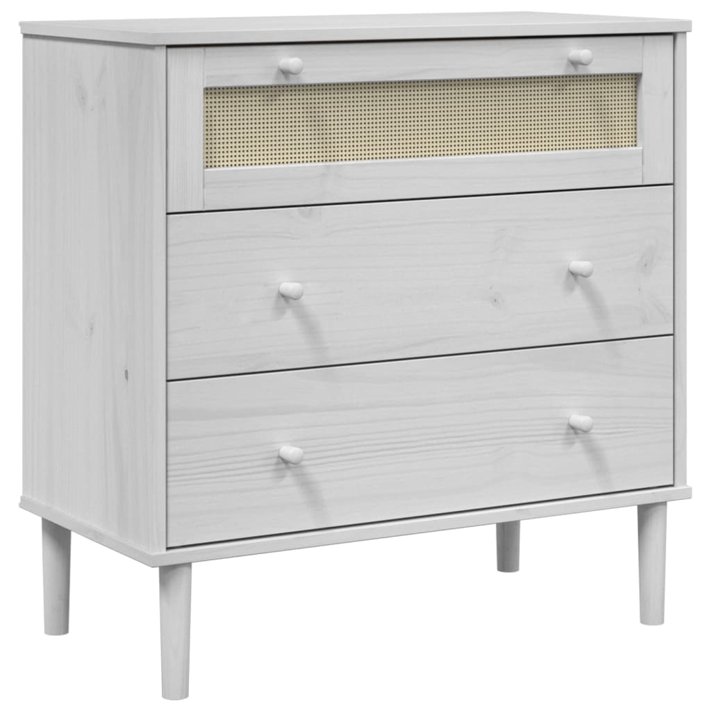 Commode SENJA aspect de rotin blanc bois de pin solide