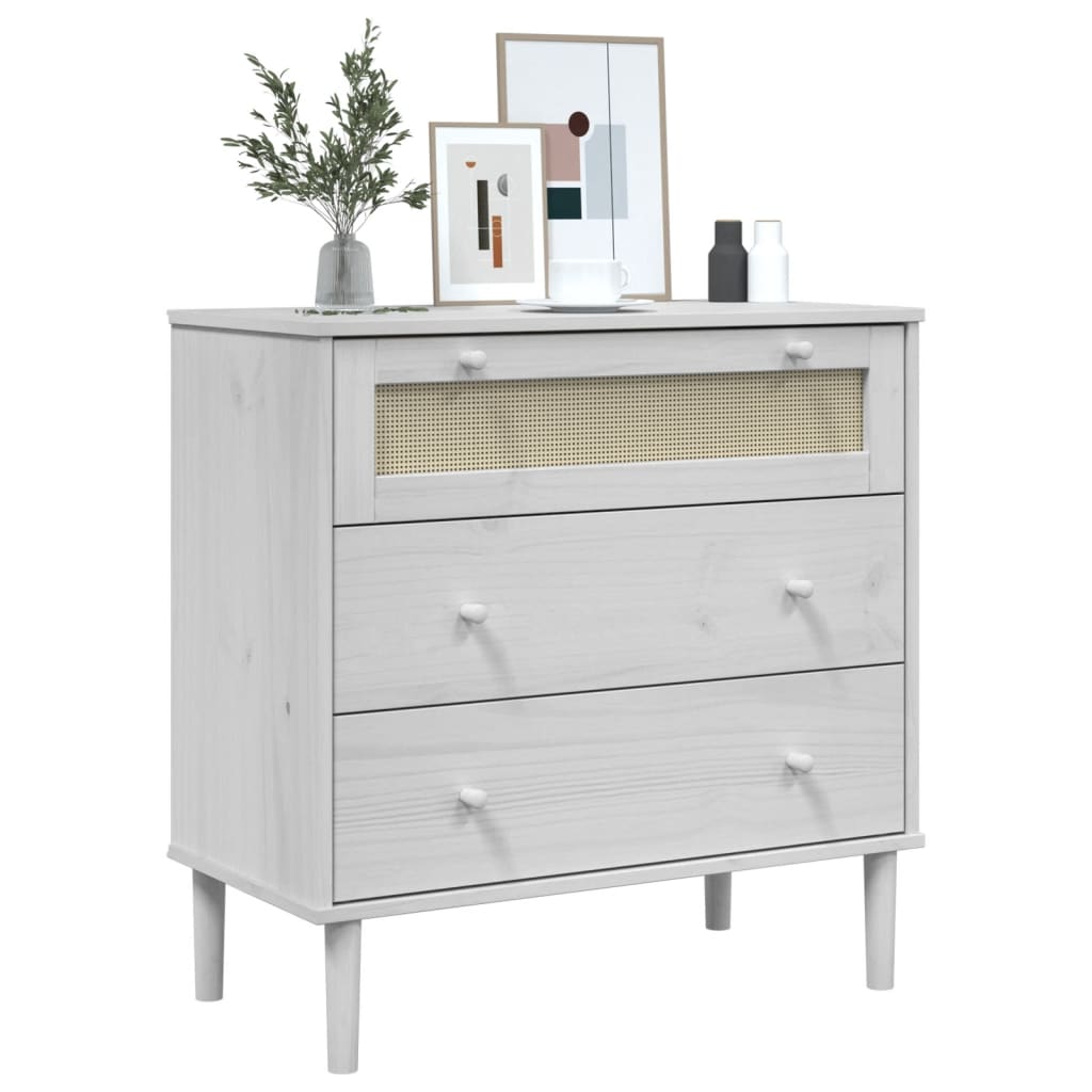 Commode SENJA aspect de rotin blanc bois de pin solide