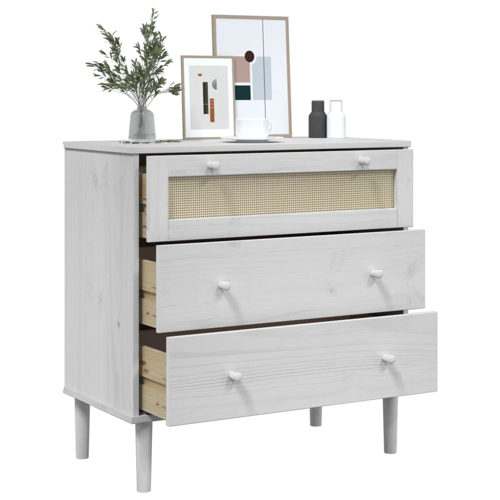 Commode SENJA aspect de rotin blanc bois de pin solide