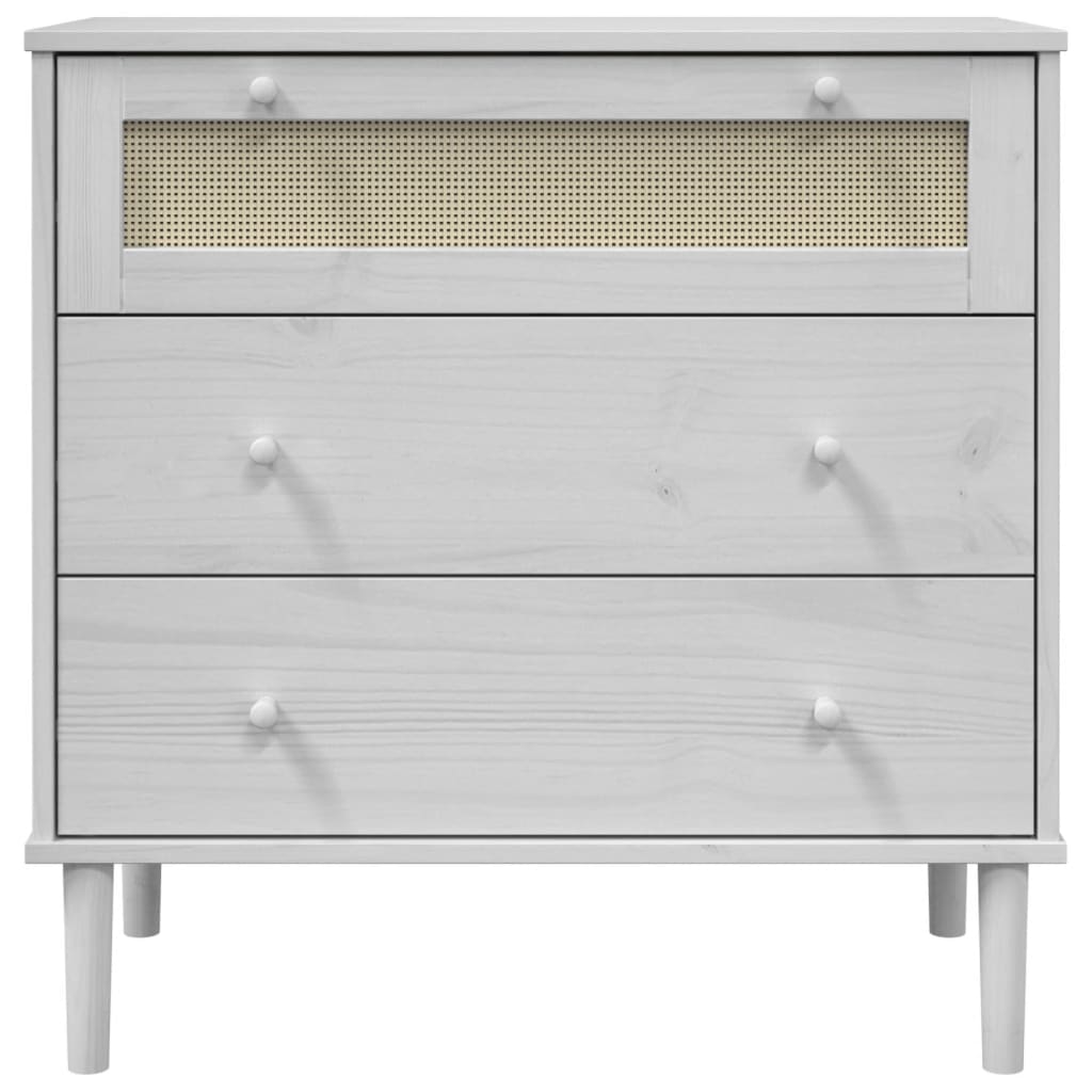 Commode SENJA aspect de rotin blanc bois de pin solide