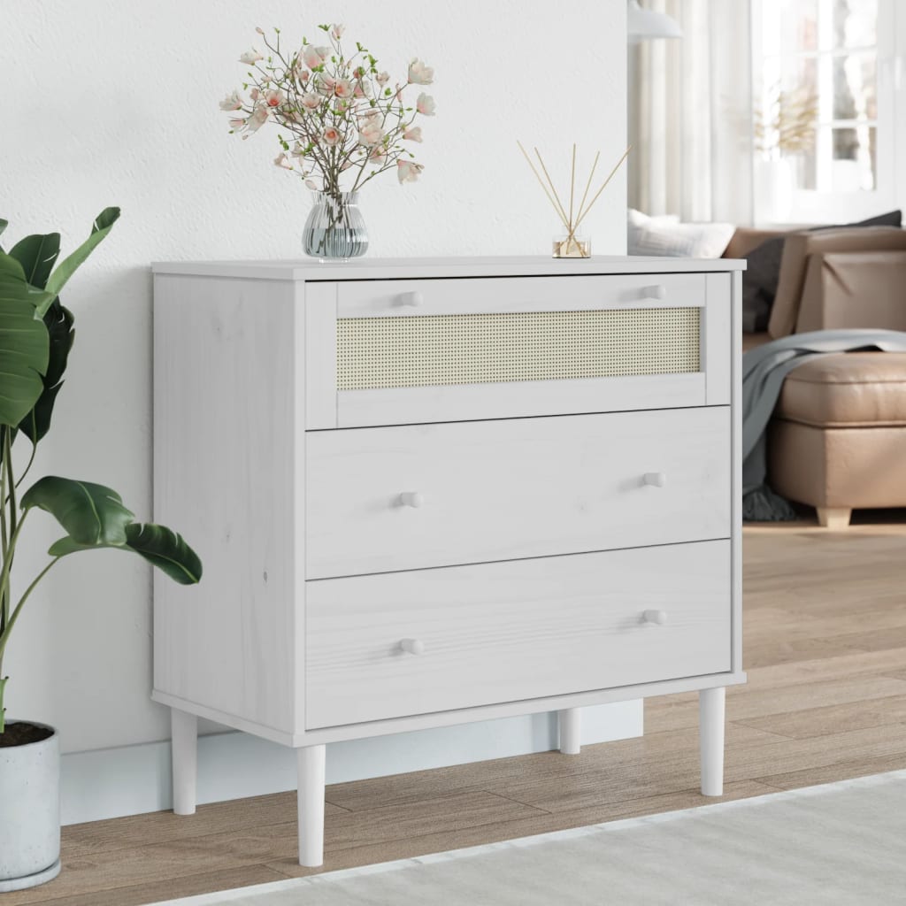 Commode SENJA aspect de rotin blanc bois de pin solide