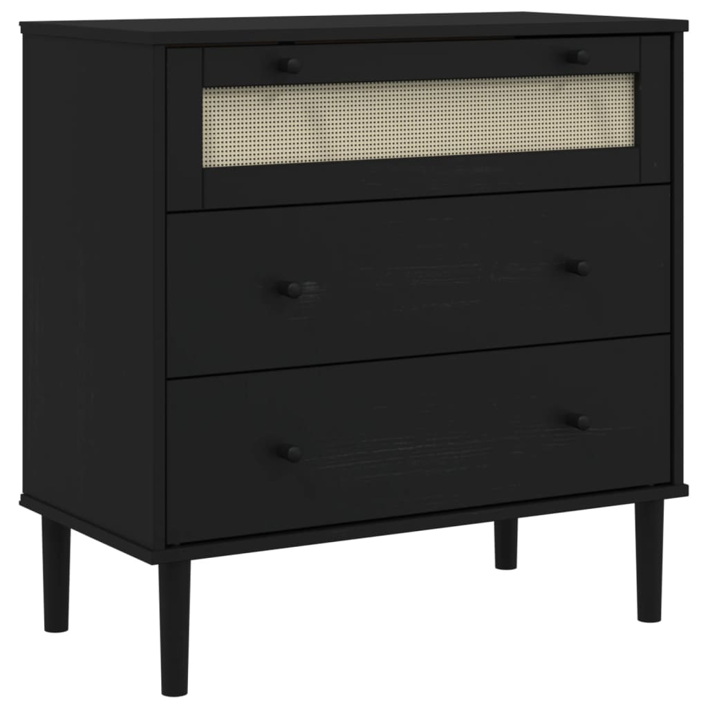 Commode SENJA aspect de rotin noir bois de pin solide