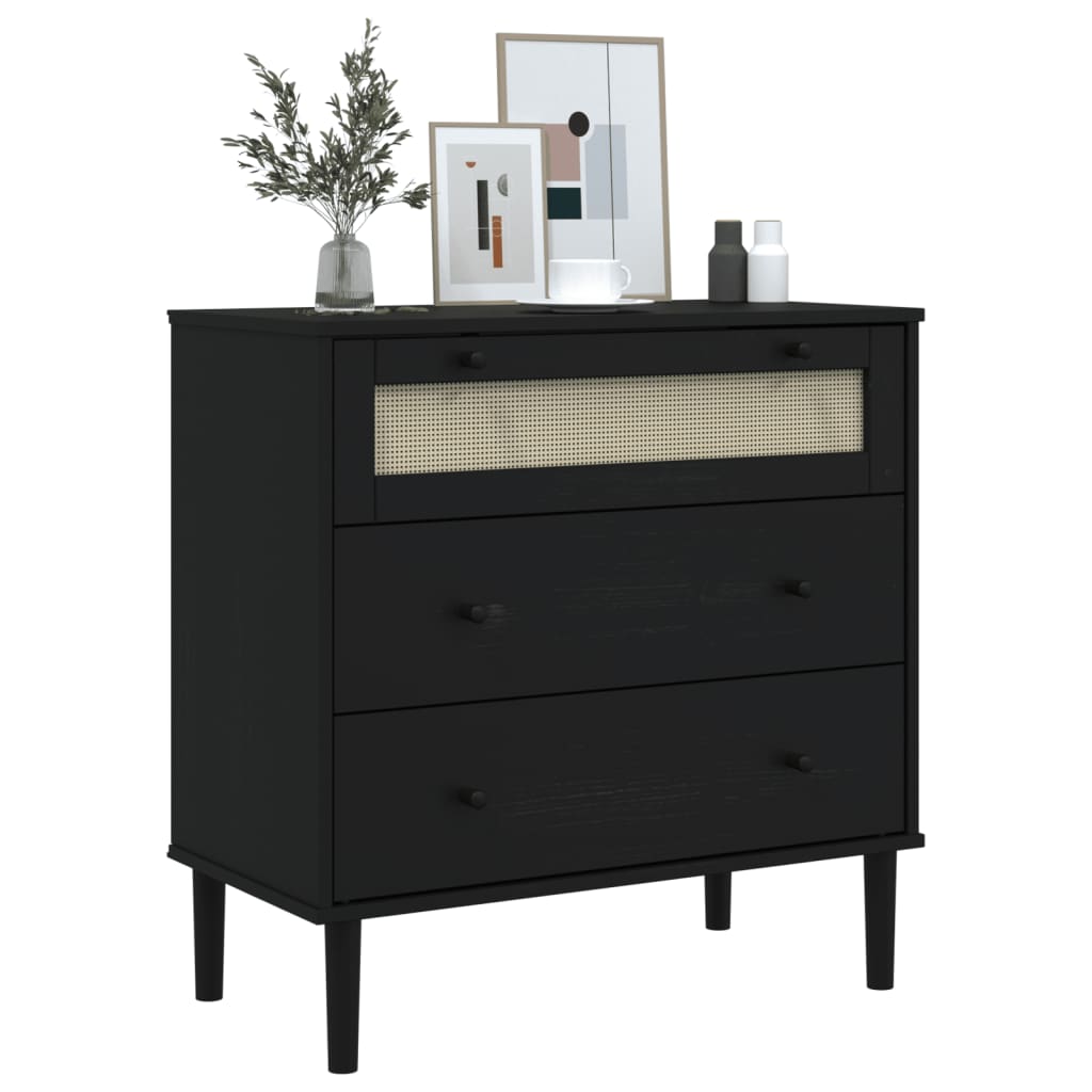 Commode SENJA aspect de rotin noir bois de pin solide