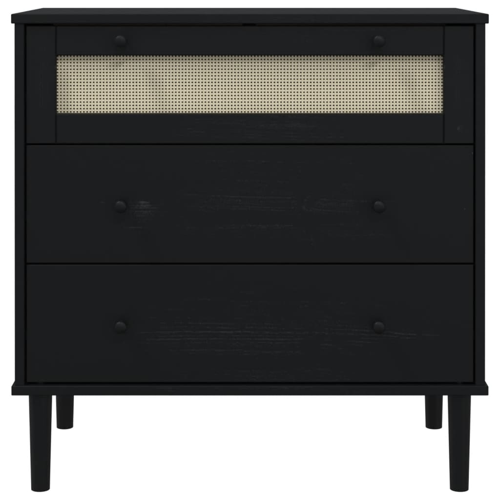 Commode SENJA aspect de rotin noir bois de pin solide