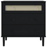 Commode SENJA aspect de rotin noir bois de pin solide