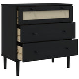 Commode SENJA aspect de rotin noir bois de pin solide