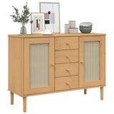 Buffet SENJA aspect rotin marron 112x40x80cm bois massif de pin