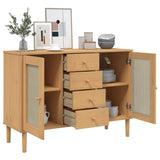 Buffet SENJA aspect rotin marron 112x40x80cm bois massif de pin