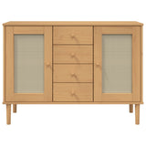 Buffet SENJA aspect rotin marron 112x40x80cm bois massif de pin