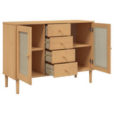 Buffet SENJA aspect rotin marron 112x40x80cm bois massif de pin