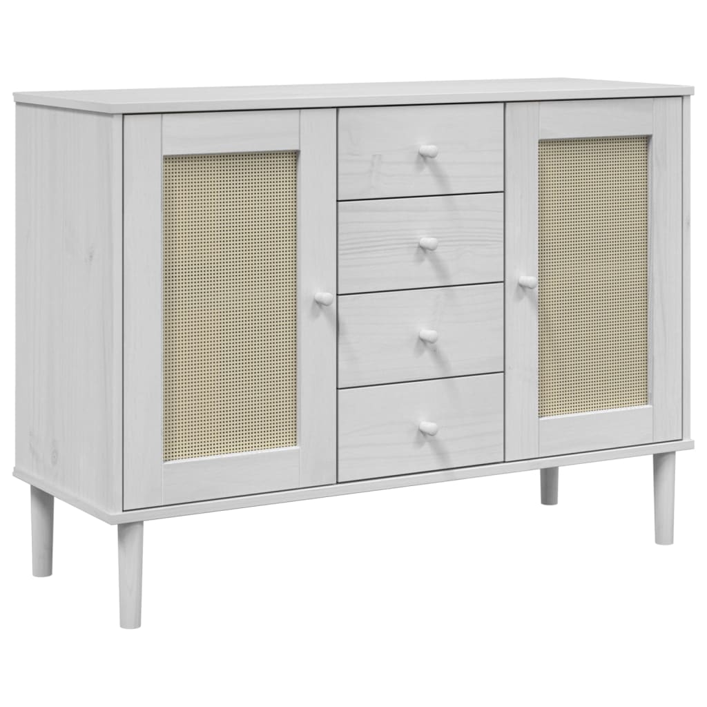 Buffet SENJA aspect rotin blanc 112x40x80cm bois massif de pin