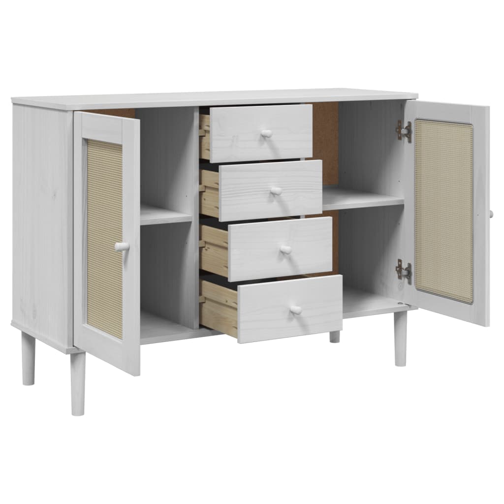 Buffet SENJA aspect rotin blanc 112x40x80cm bois massif de pin