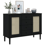 Buffet SENJA aspect rotin noir 112x40x80cm bois massif de pin