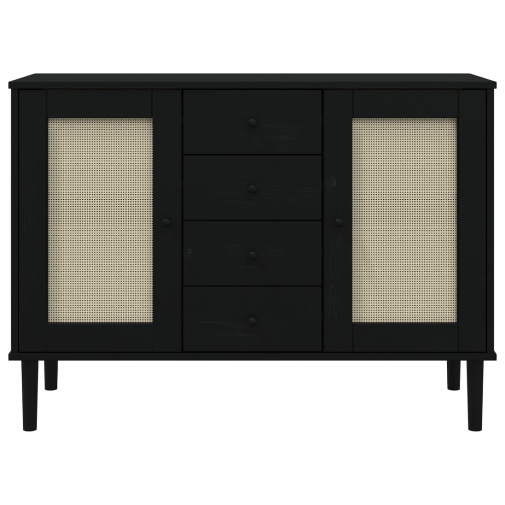 Buffet SENJA aspect rotin noir 112x40x80cm bois massif de pin