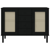 Buffet SENJA aspect rotin noir 112x40x80cm bois massif de pin