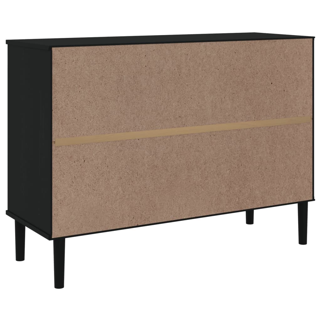 Buffet SENJA aspect rotin noir 112x40x80cm bois massif de pin