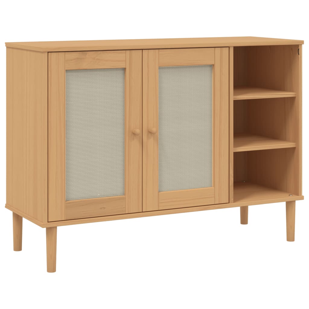 Buffet SENJA aspect rotin marron 112x40x80cm bois massif de pin