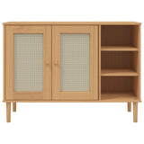 Buffet SENJA aspect rotin marron 112x40x80cm bois massif de pin